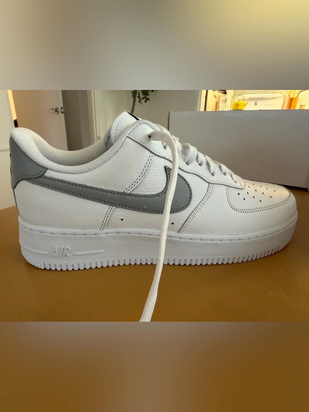 Nike White Air Force 1 Low-Top Sneakers with Gray Swoosh